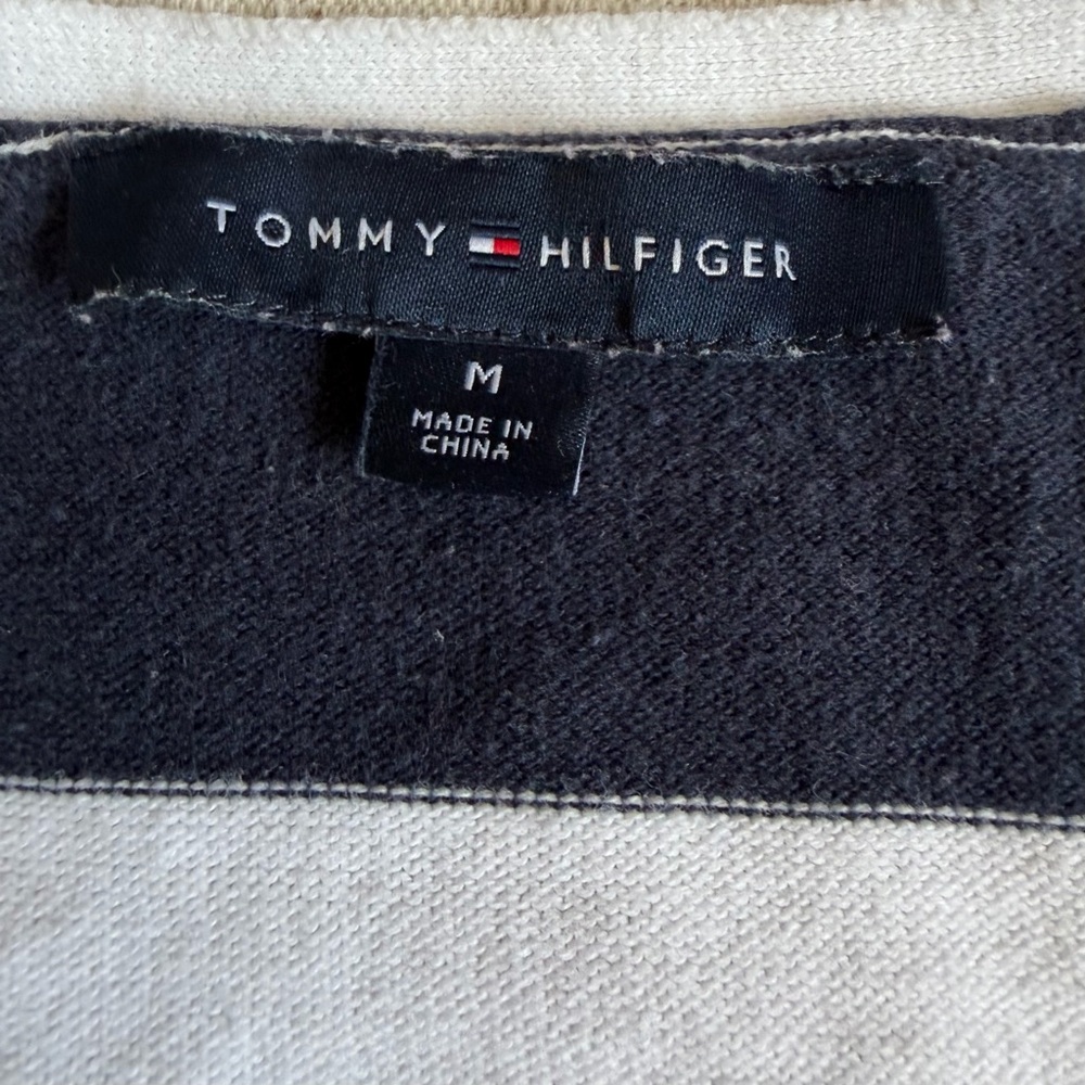 Tommy Hilfiger M Classic V-Neck Pullover Sweater Navy Blue White 100% Cotton - Picture 2 of 8